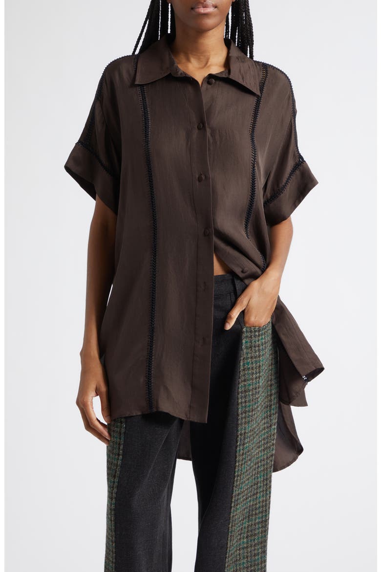 Timour Silk Shirt with Crochet Trim, Main, color, MOLASSES