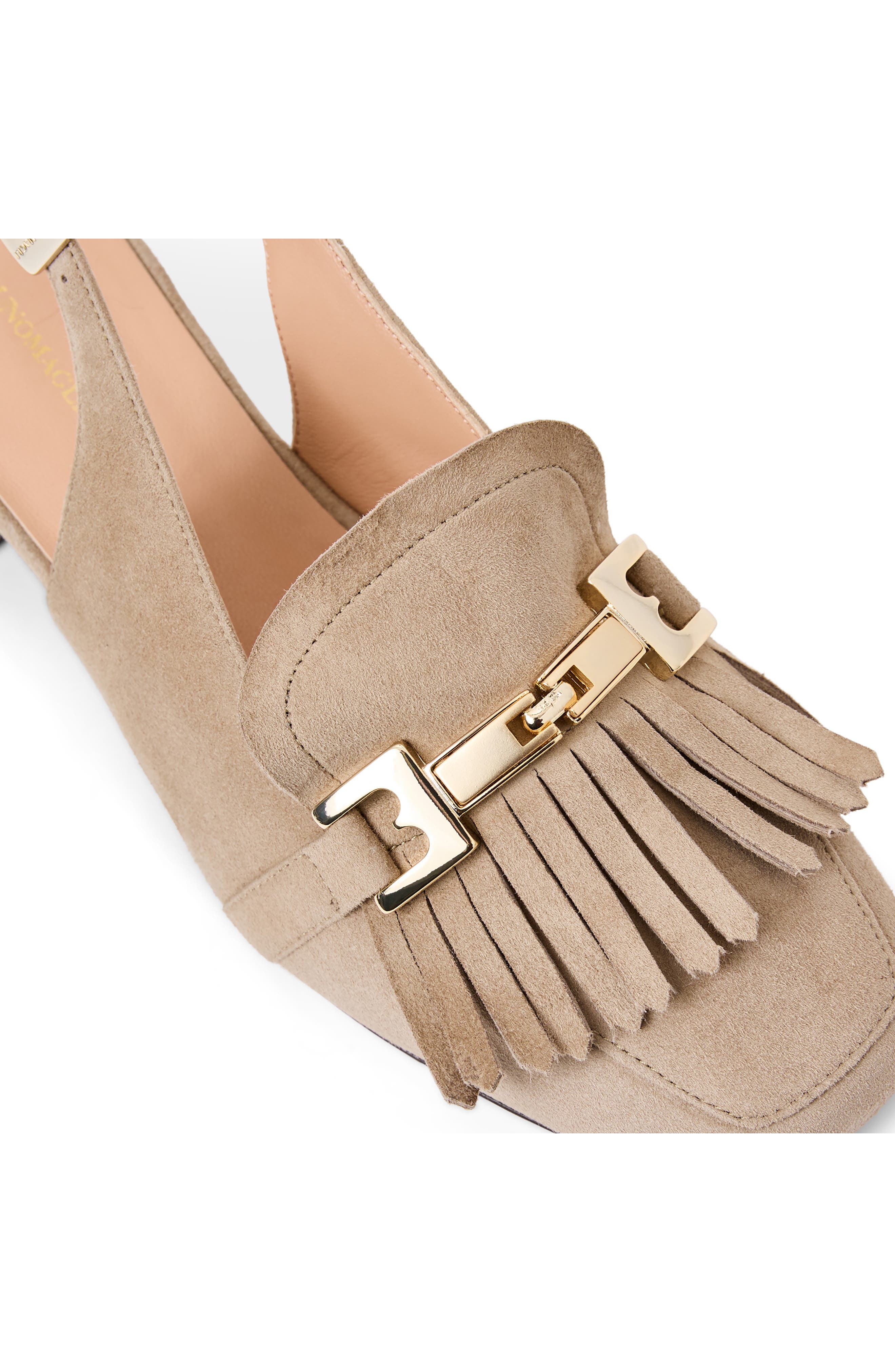 Bruno Magli Olive Slingback Kiltie Bit Loafer Pump, Alternate, color, Taupe Suede