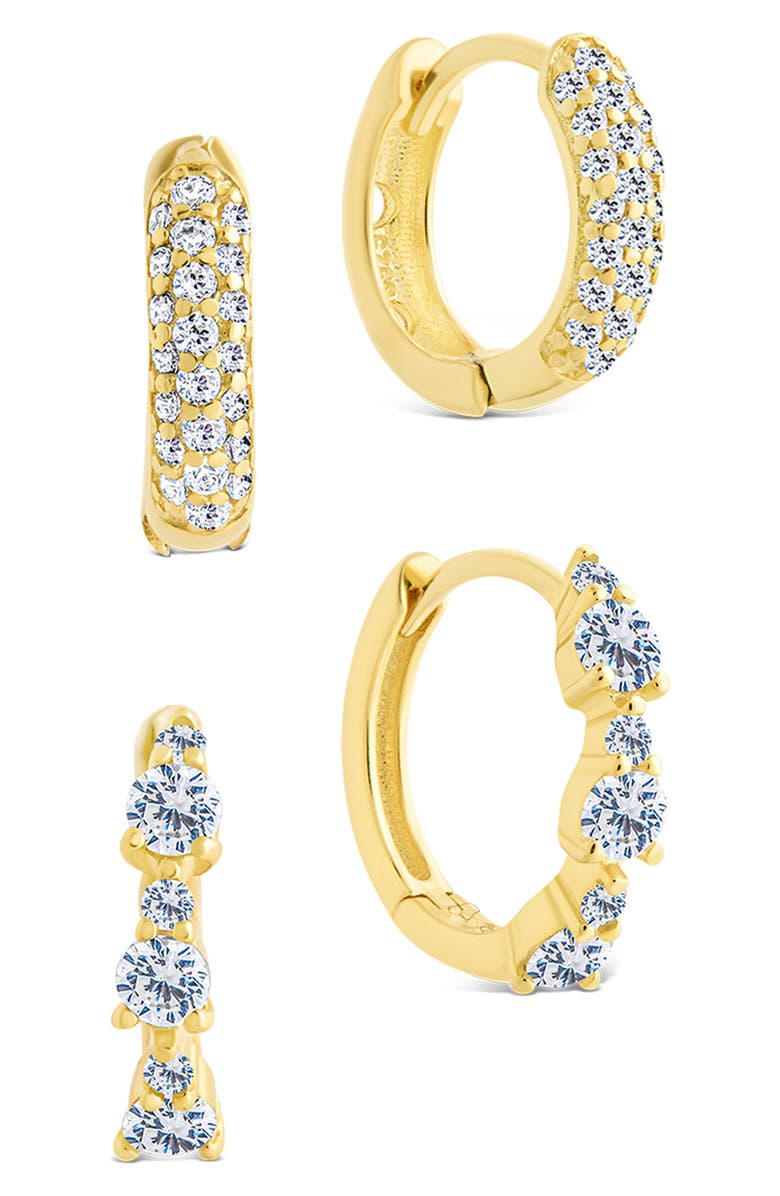 Sterling Forever Lioren Set of 2 Assorted Cubic Zirconia Micro Huggie Hoop Earrings, Main, color, Gold