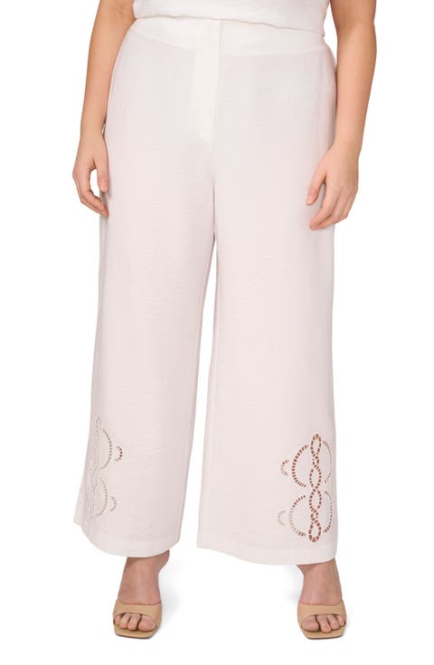 Lattice Inset High Waist Wide Leg Pants (Plus)