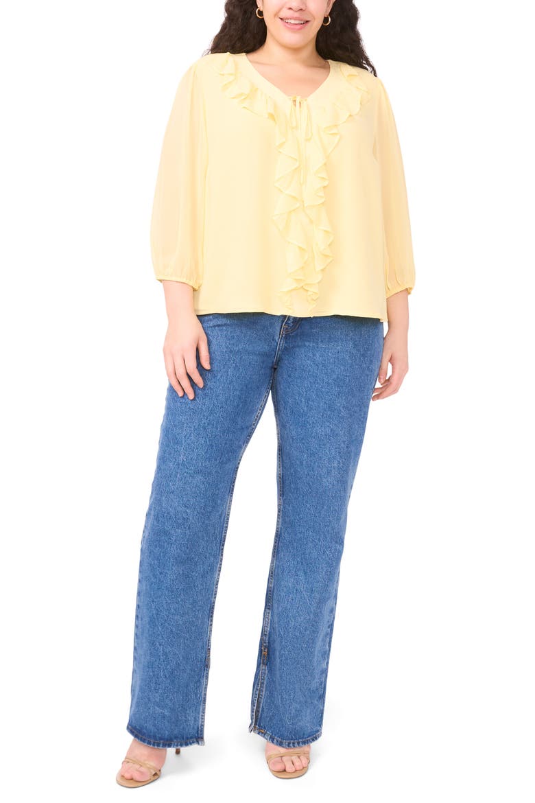 Double Ruffle Tie Neck Top, Alternate, color, MELLOW YELLOW