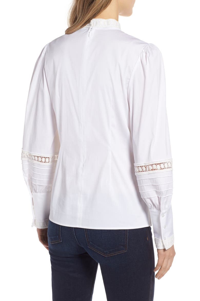 Lace Inset Cotton Blend Blouse, Alternate, color, WHITE