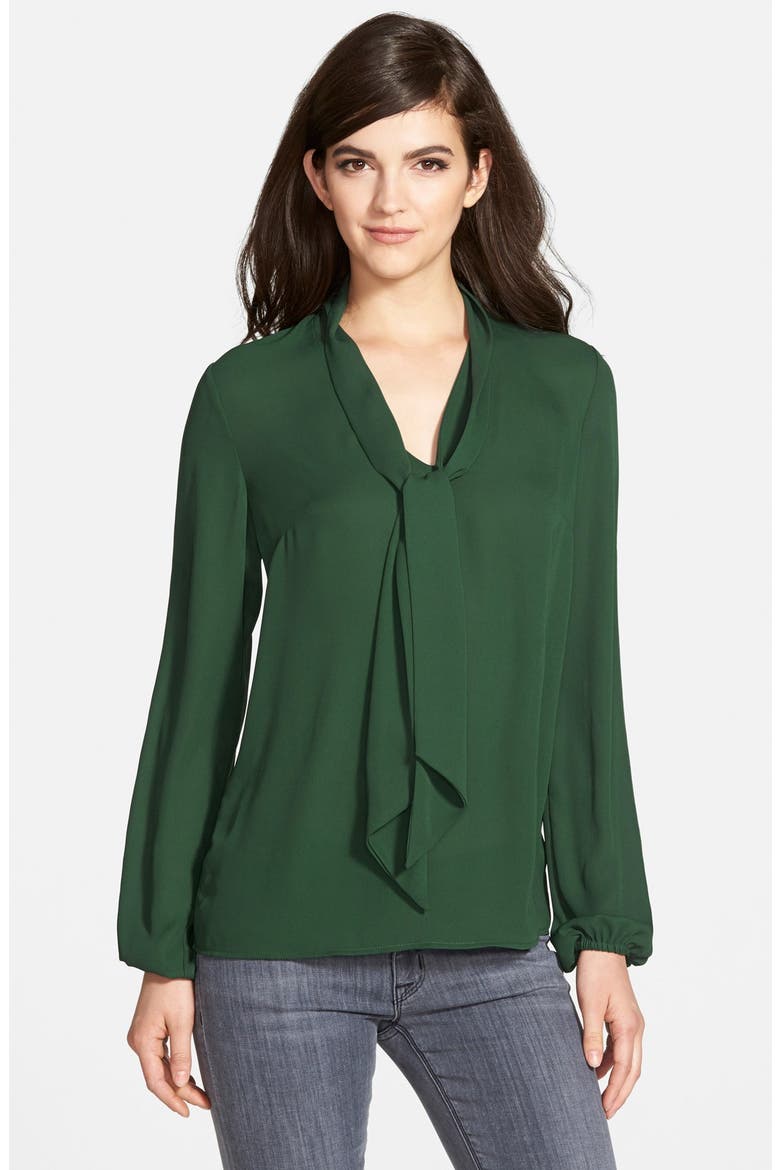 Long Sleeve Tie Neck Blouse (Nordstrom Exclusive), Main, color, GREEN SOLID