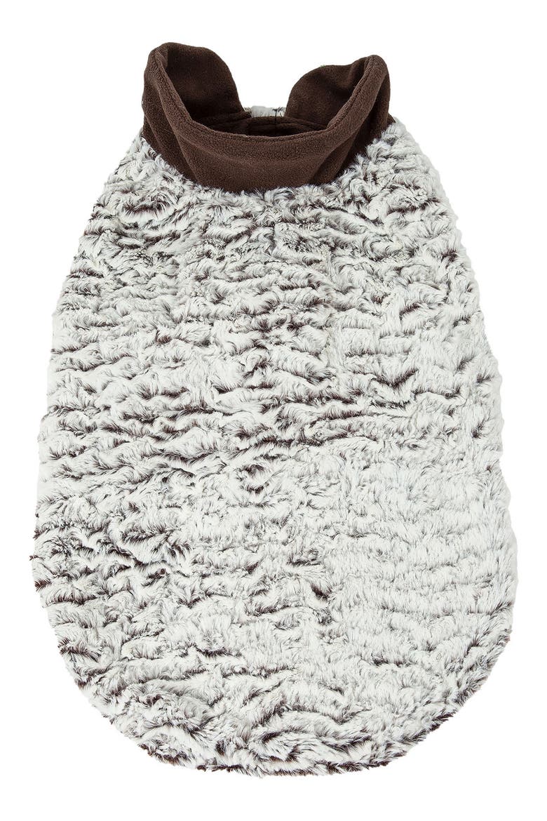LUXE 'Purrlage' Designer Fur Dog Coat, Main, color, WHITE AND BROWN
