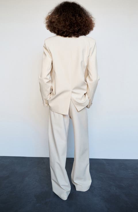 Pleated Mid Rise Straight Leg Suit Pants