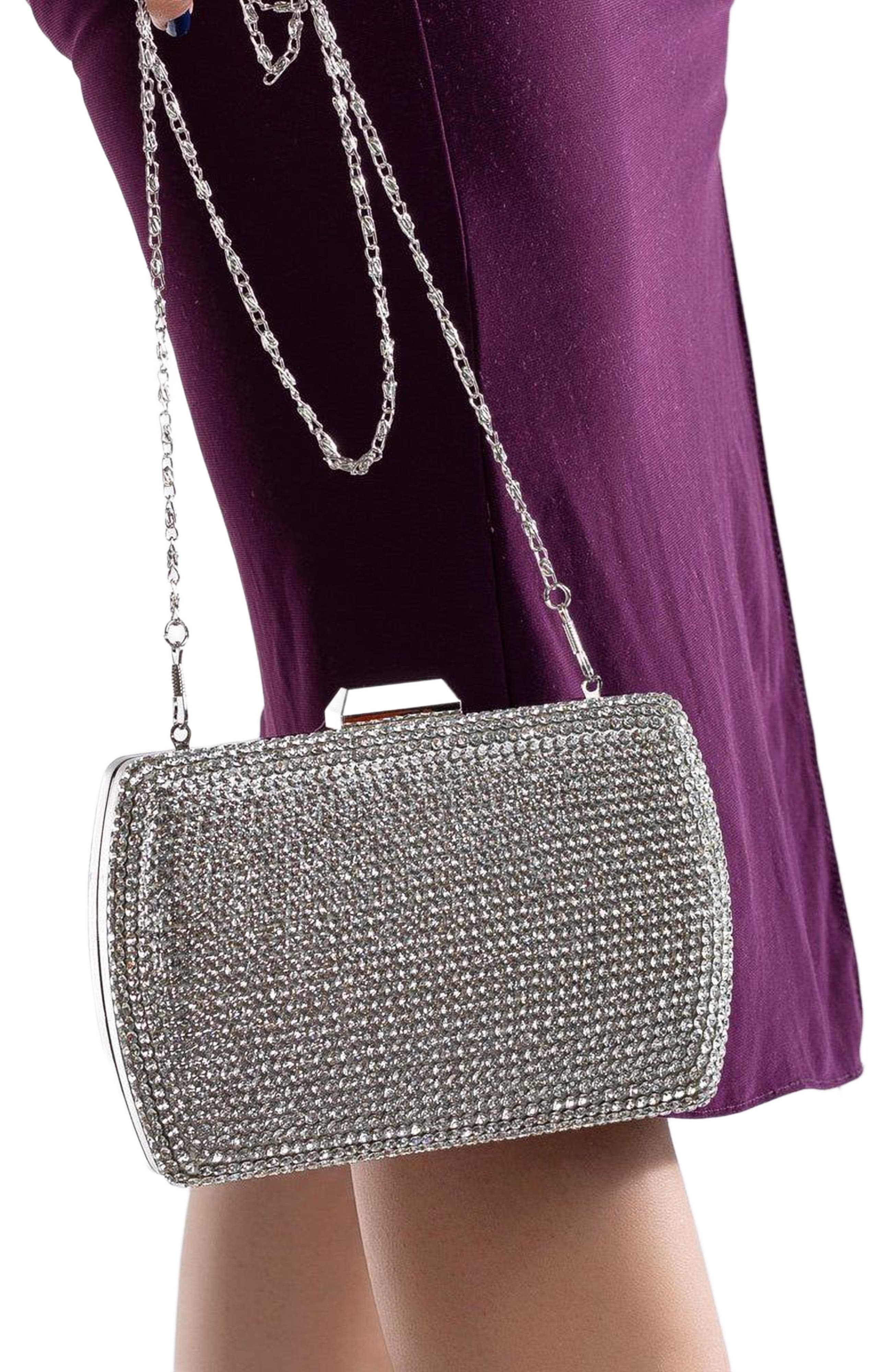 Forever & Always Shoes Francisca Clutch Evening Purse, Alternate, color, Grey Glitter