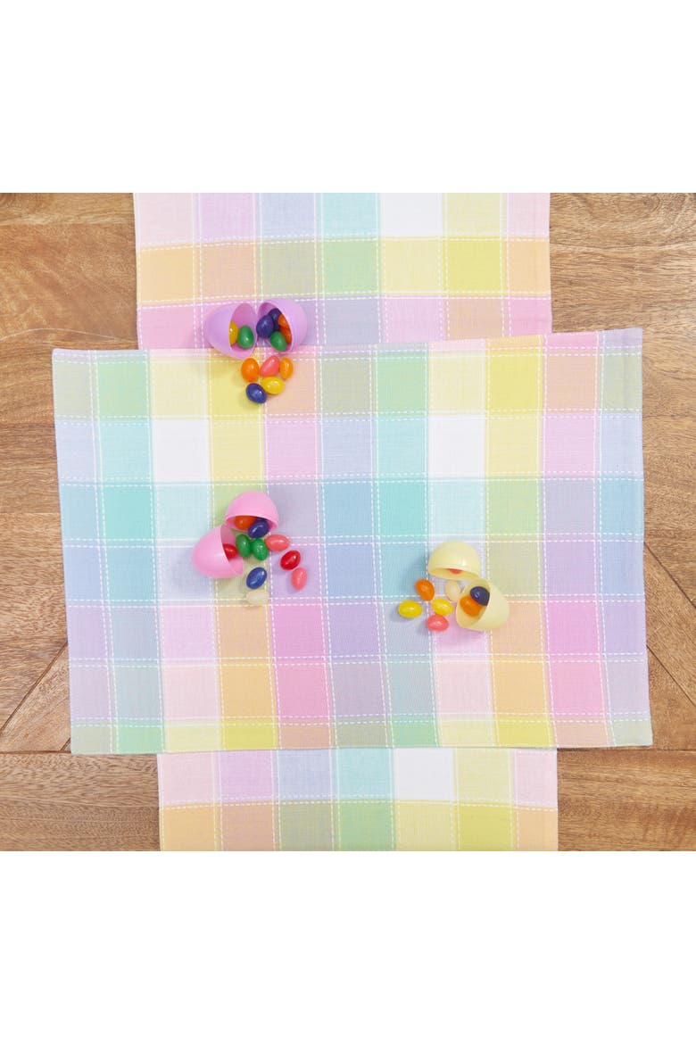 Hana Color Block Plaid Table Runner 13" x 72", Alternate, color, Pink