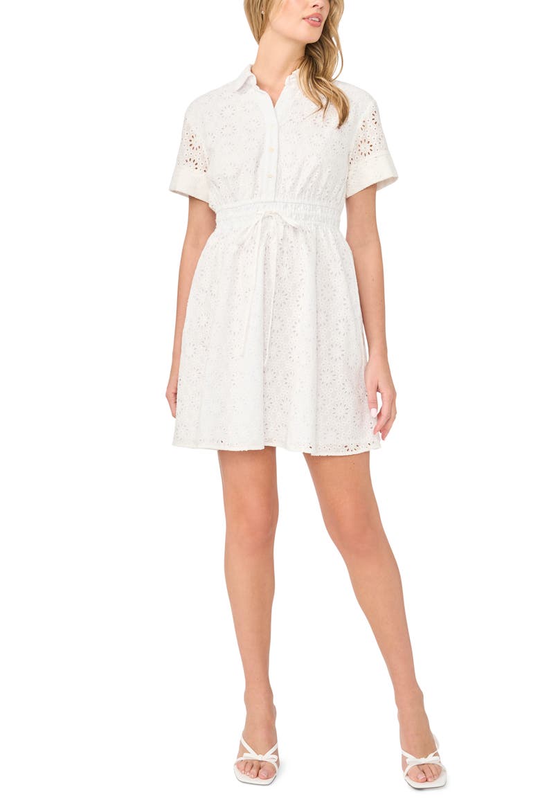 Eyelet Cotton Minidress, Main, color, ULTRA WHITE