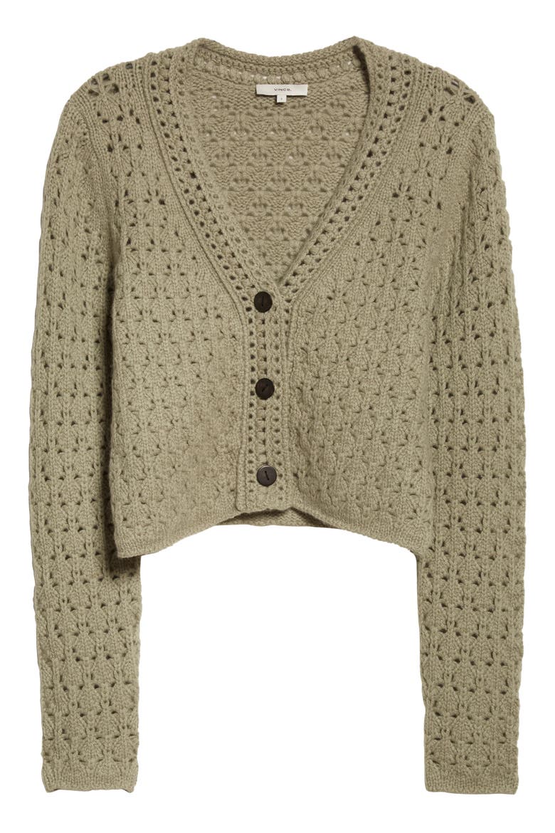 Crochet Wool & Cashmere Cardigan Sweater, Alternate, color, ARTICHOKE