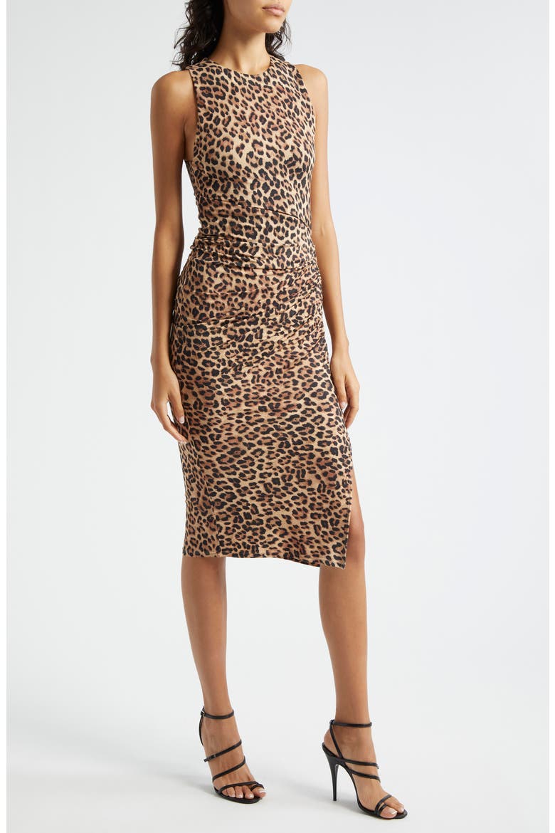 Mardell Leopard Print Side Ruched Midi Dress, Alternate, color, LEOPARD LOVE