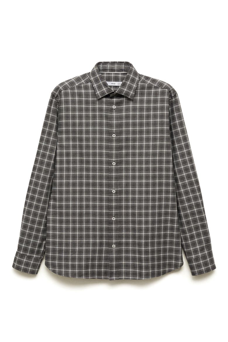 Regular Fit Plaid Cotton Button-Up Shirt, Alternate, color, GREY