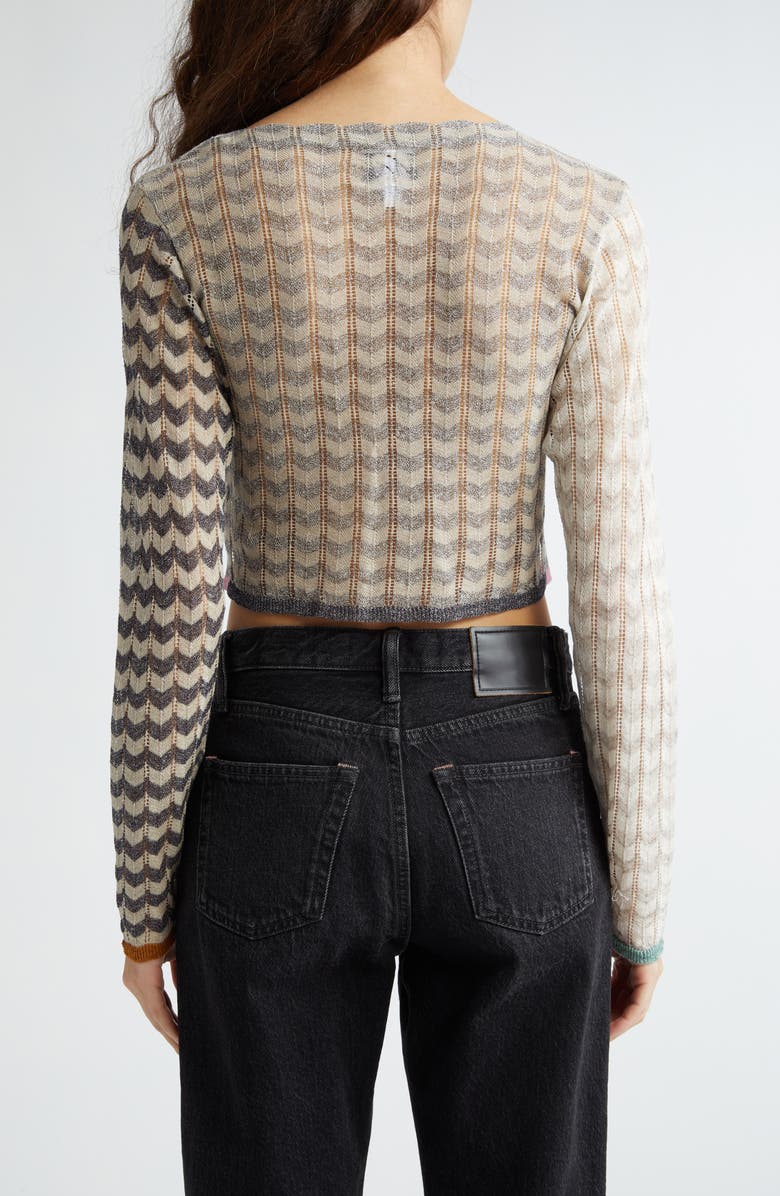 YanYan Tong Chevron Stripe Pointelle Stitch Crop Sweater, Alternate, color,