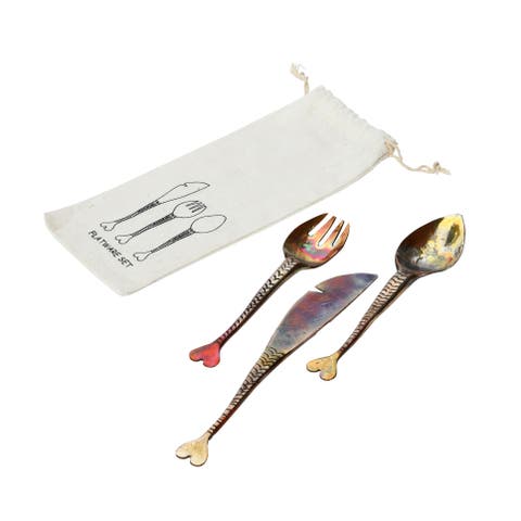 Hand Forged Copper Appetizer Cutlery, Set of 3 in Printed Drawstring Bag