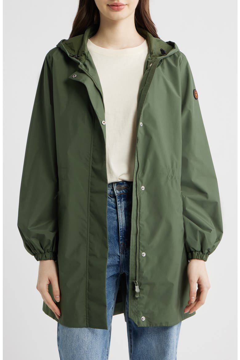 Fleur Water Resistant Hooded Raincoat, Alternate, color, THYME GREEN