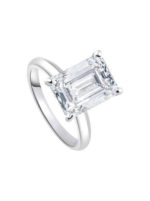 Certified 4Ct Emerald Cut Solitaire Diamond Engagement Ring Lab Grown 14k