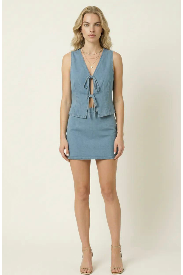Sleeveless Denim Vest Top with Tie Front Closure, Main, color, Light Blue