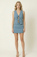 Modenaire Sleeveless Denim Vest Top with Tie Front Closure