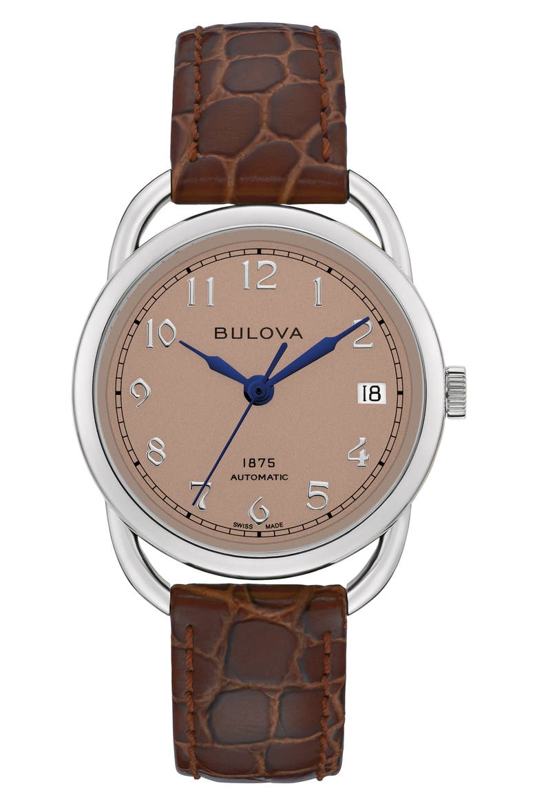 Joseph Bulova Commodore Leather Strap Watch, Main, color, SILVER-TONE