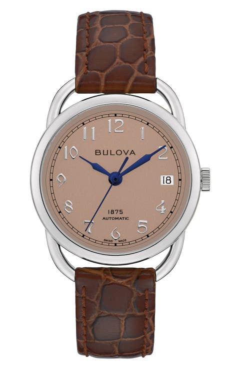 Joseph Bulova Commodore Leather Strap Watch