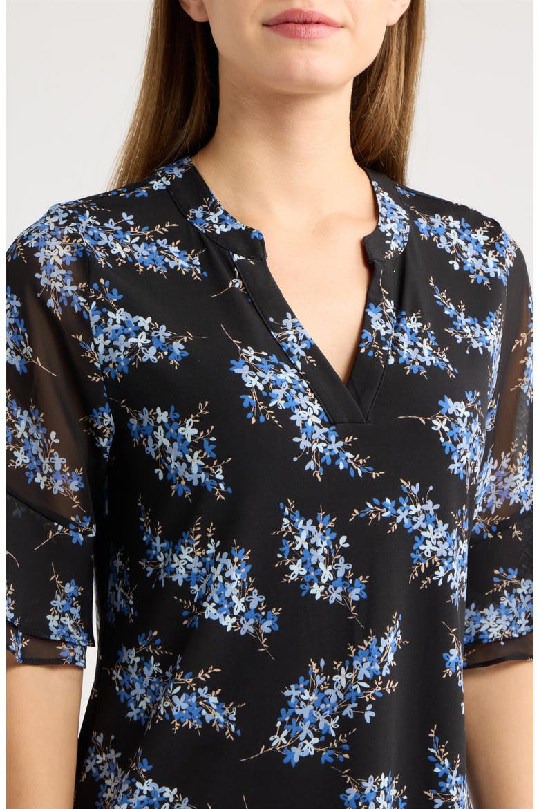 Floral Ruffle Sleeve Top, Alternate, color, ANNE BLACK MULTI