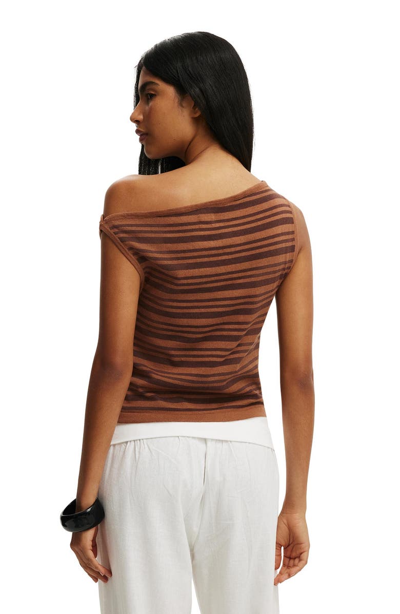 Cotton On Women's S/Less Off Shoulder Knit, Alternate, color, Neutral Stripe