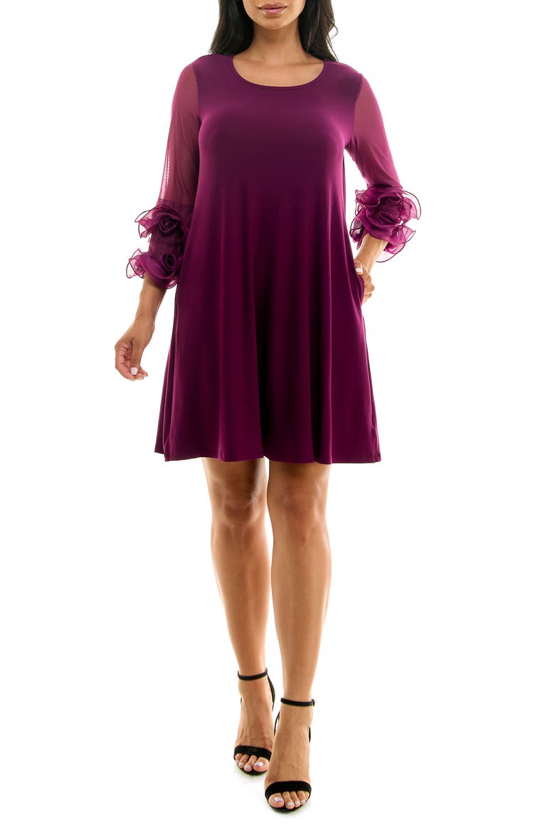 Ruffle Mesh Sleeve Dress, Main, color, CRISP BERRY