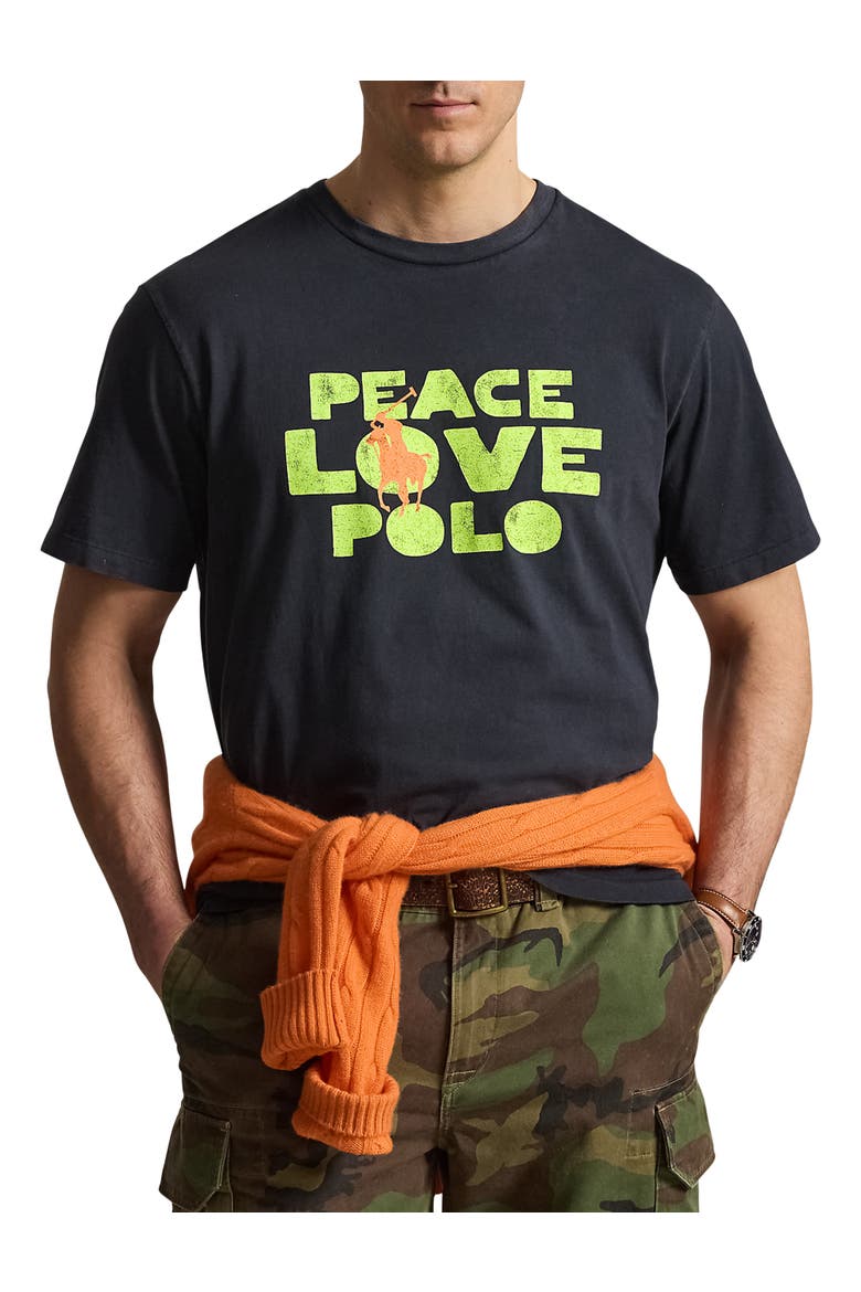 Big & Tall Peace Love Polo Graphic Tee, Main, color, POLO BLACK