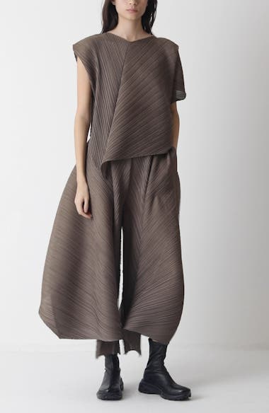 Pleats Please Issey Miyake Pleated Flare Wide Leg Pants