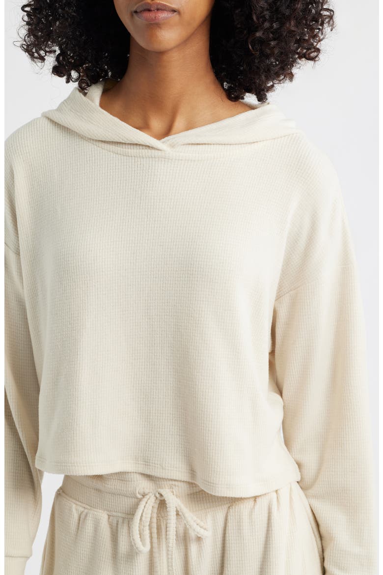 Buttercream Lily Lounge Crop Thermal Hoodie, Alternate, color, BUTTERCREAM