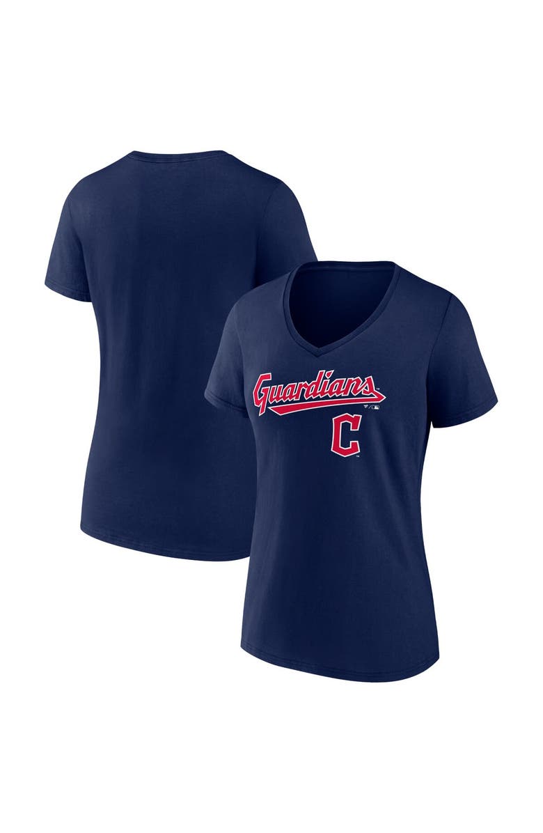 FANATICS Women's Fanatics Branded Navy Cleveland Guardians Team Lockup V-Neck T-Shirt, Main, color, 
