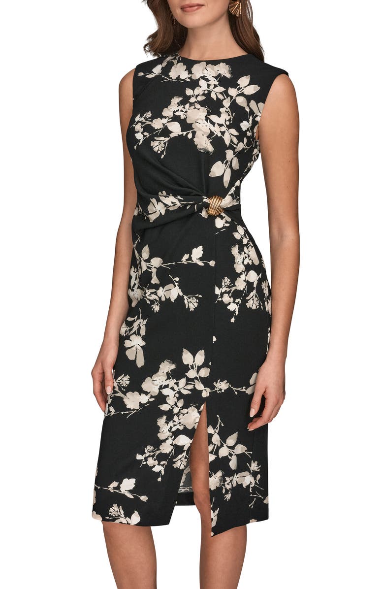Donna Karan New York Floral Side Ruched Sheath Dress, Alternate, color, Black Multi