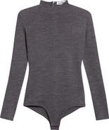 Jil Sander Padded Shoulder Wool Mock Neck Bodysuit