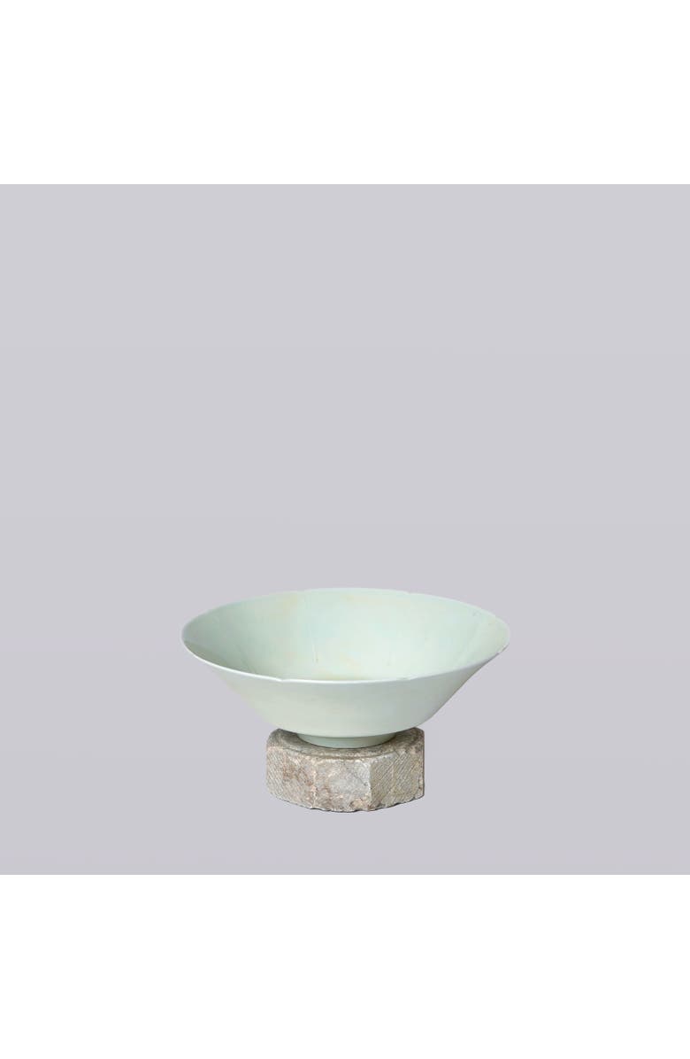 Cobalt Guild Celadon Porcelain Large Peony Conical Bowl, Main, color, White