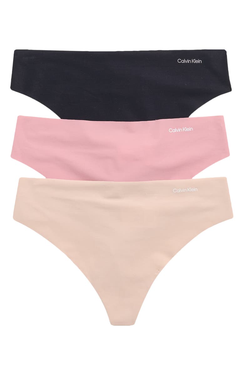 Calvin Klein Invisibles 3-Pack Thongs, Main, color, Black/ Cedar/ Soft Mauve