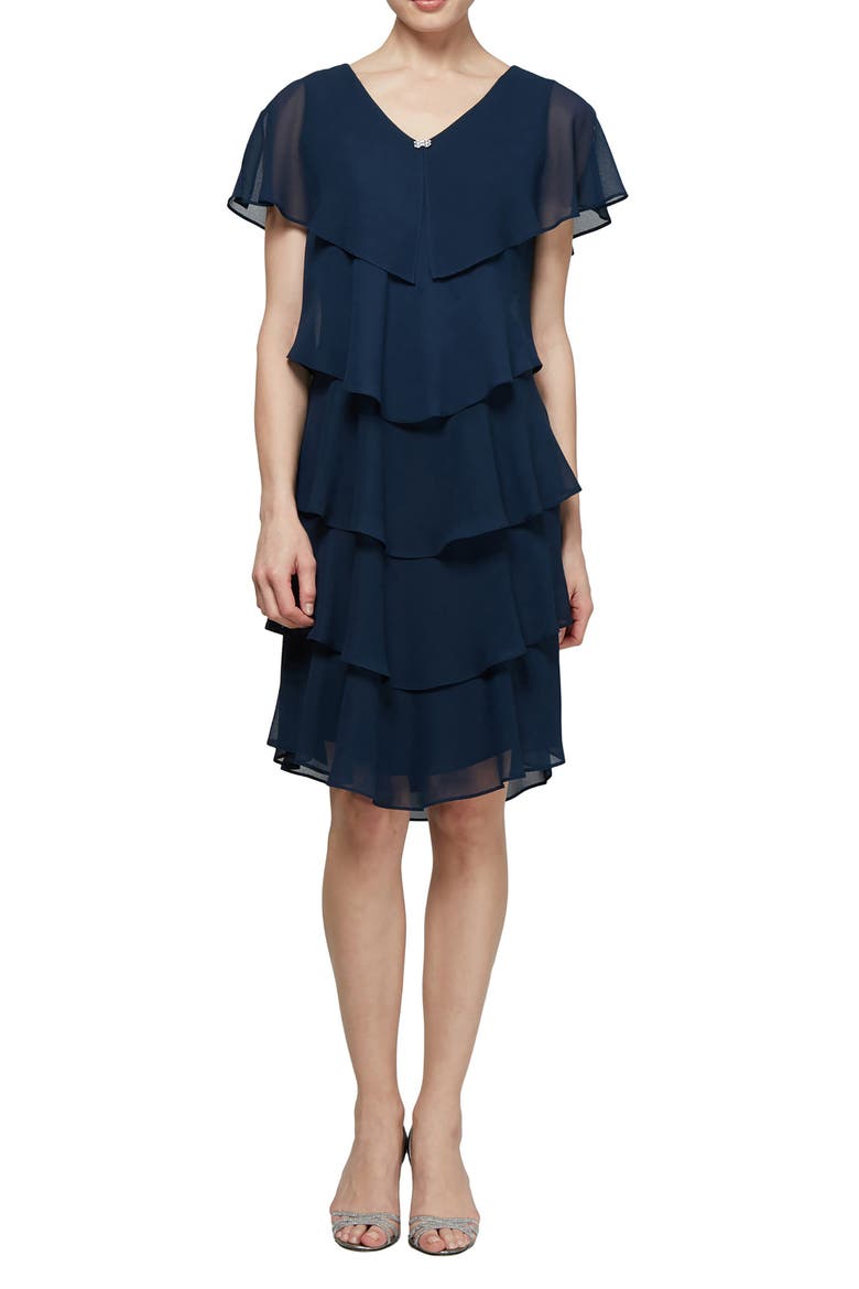 Georgette Ruffle Tiered Dress, Main, color, NAVY
