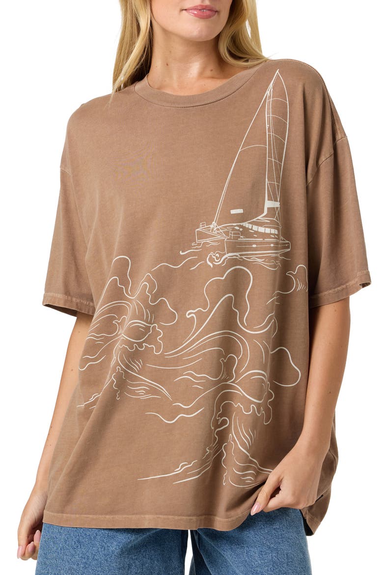 OG Boat Oversized Graphic T-shirt, Main, color, CAROB BROWN