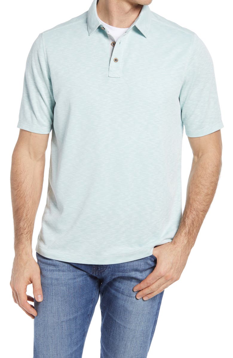 Johnston & Murphy Short Sleeve Slub Knit Polo, Main, color, Mint