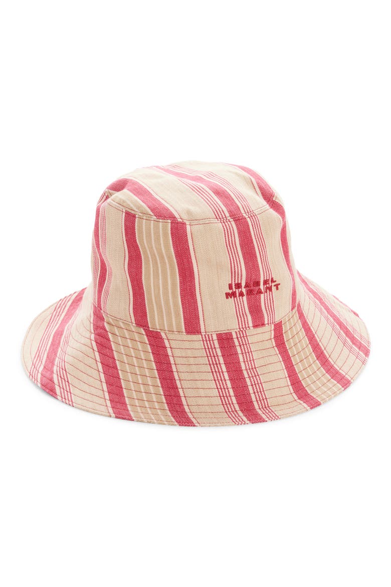 Shaelyn Embroidered Logo Stripe Bucket Hat, Main, color, RED