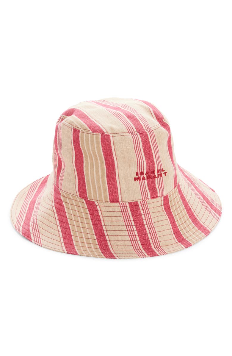 Isabel Marant Shaelyn Embroidered Logo Stripe Bucket Hat, Main, color, Red