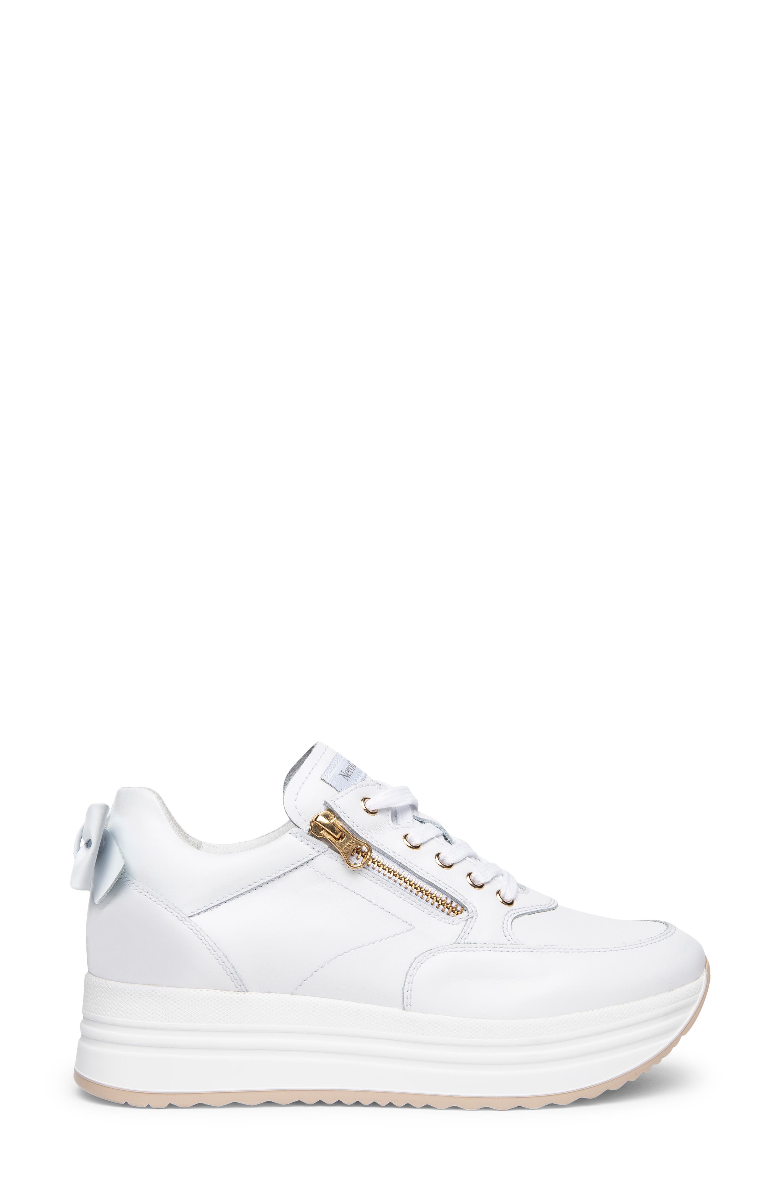 NeroGiardini Bow Platform Sneaker, Alternate, color, White