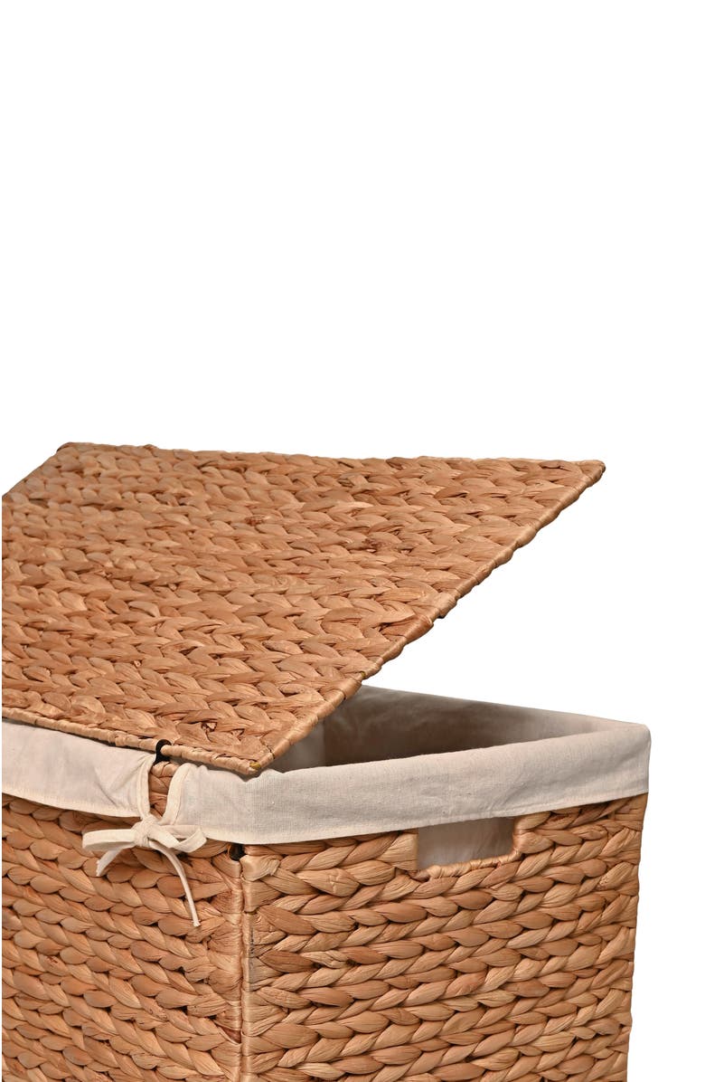 HAPPIMESS Sawyer Classic Farmhouse Handwoven Hyacinth 2-Section Collapsible Laundry Hamper with Washable Liner, Handles, and Lid, Alternate, color, Natural