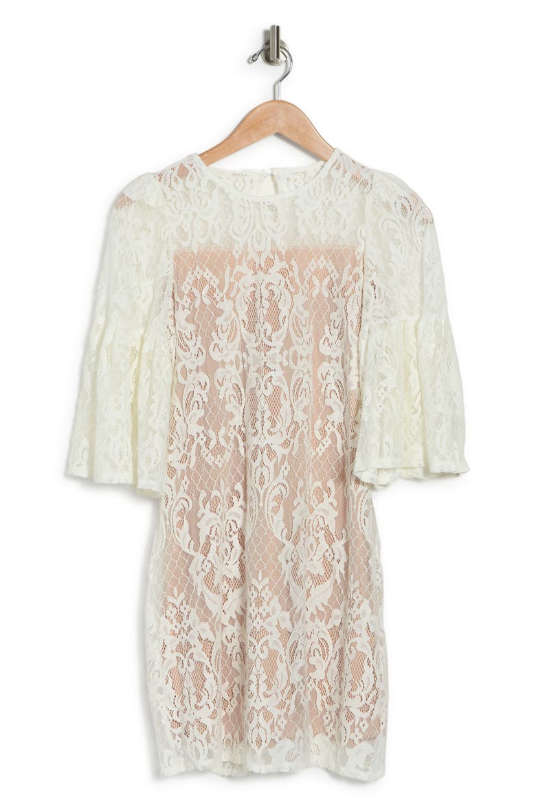 Quarter Wide Sleeve Lace Dress, Alternate, color, IVORY/ NUDE