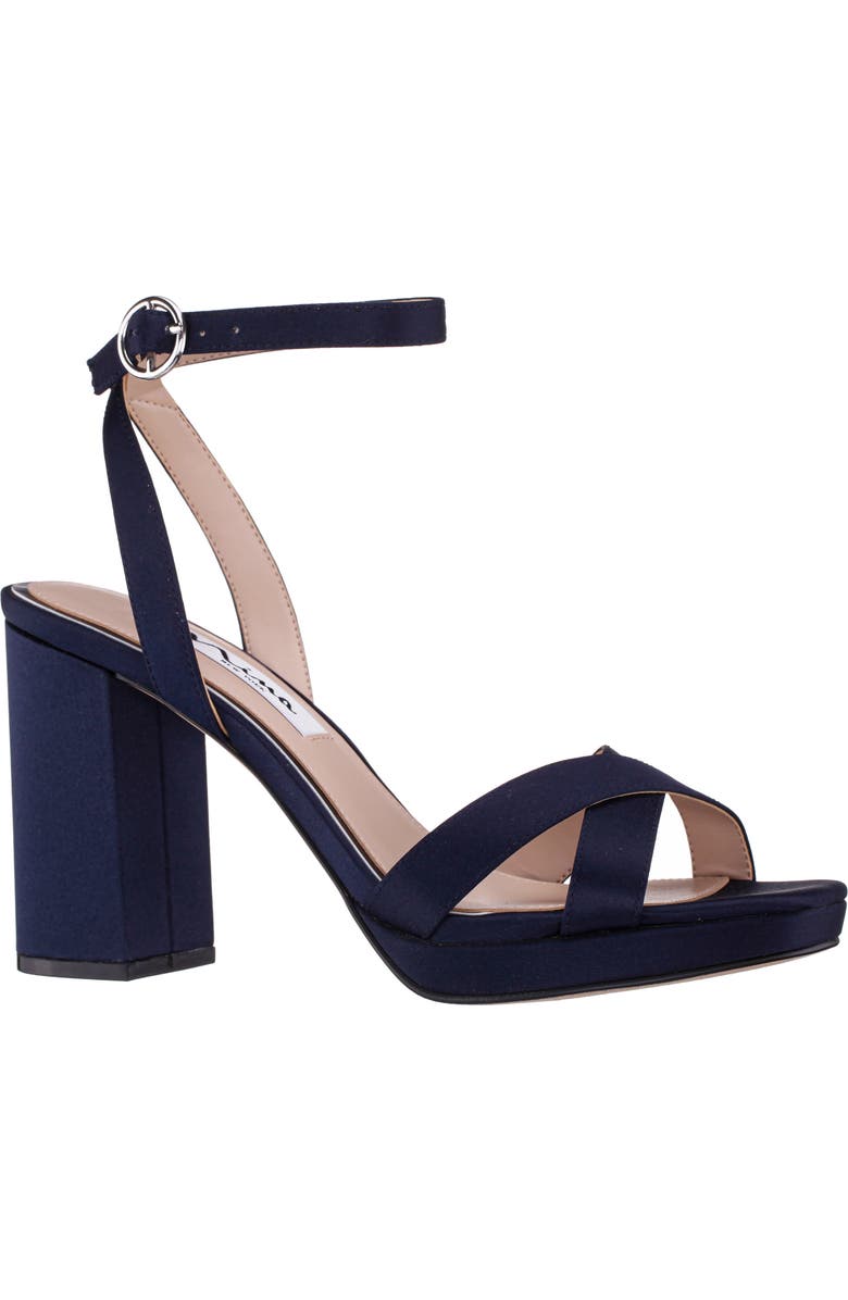Nina Sheilia Ankle Strap Sandal, Main, color, New Navy Luster Satin