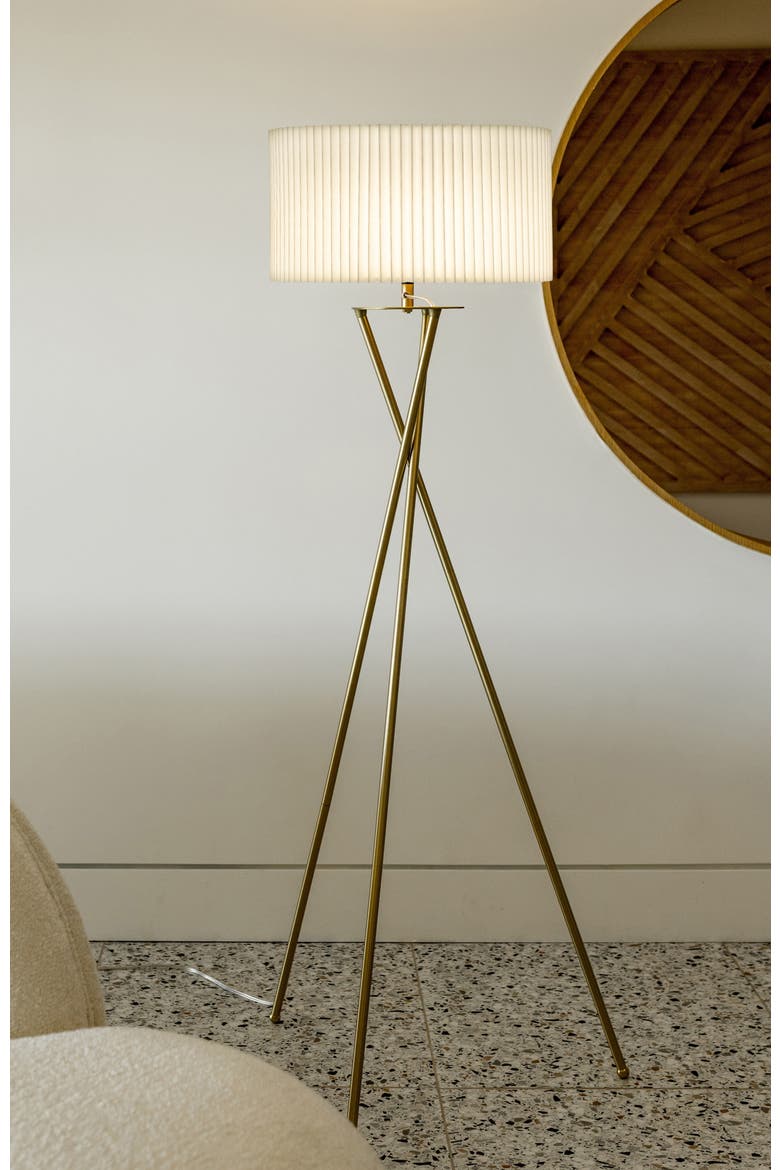 Jaxon Pleated 60" Smart Home Compatible LED Twisted Tripod Floor Lamp, Bulb Included, Alternate, color, Polished Gold