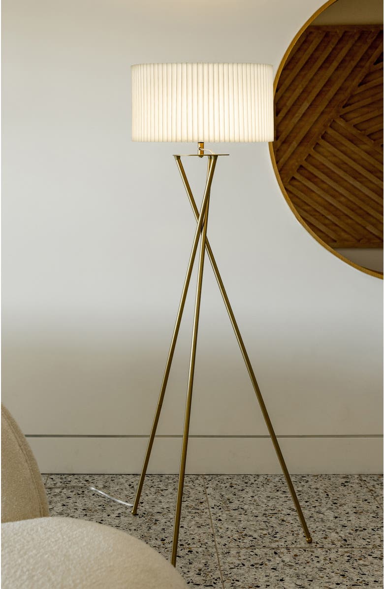 Brightech Jaxon Pleated 60" Smart Home Compatible LED Twisted Tripod Floor Lamp, Bulb Included, Alternate, color, Polished Gold