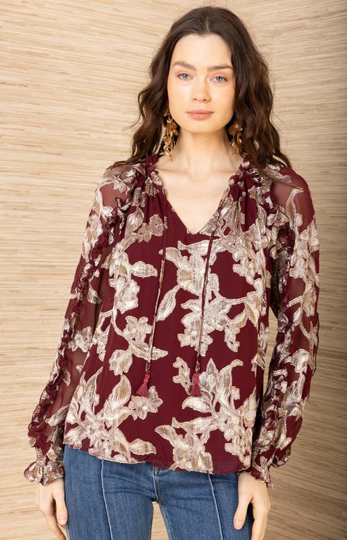 Hale Bob Robin Lurex Chiffon Top In Red