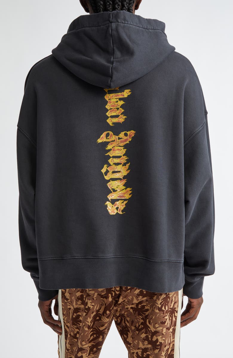 Palm Angels Burning Palm Cotton Graphic Hoodie, Alternate, color, 