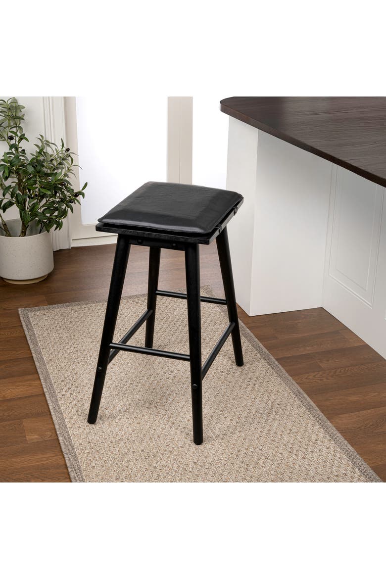 Peroni Mid-Century Backless Counter Stool, Vegan Leather Cushioned Seat Solid Wood Frame for Kitchen Island Home Bar, Alternate, color, Black (26" Counter Stool)