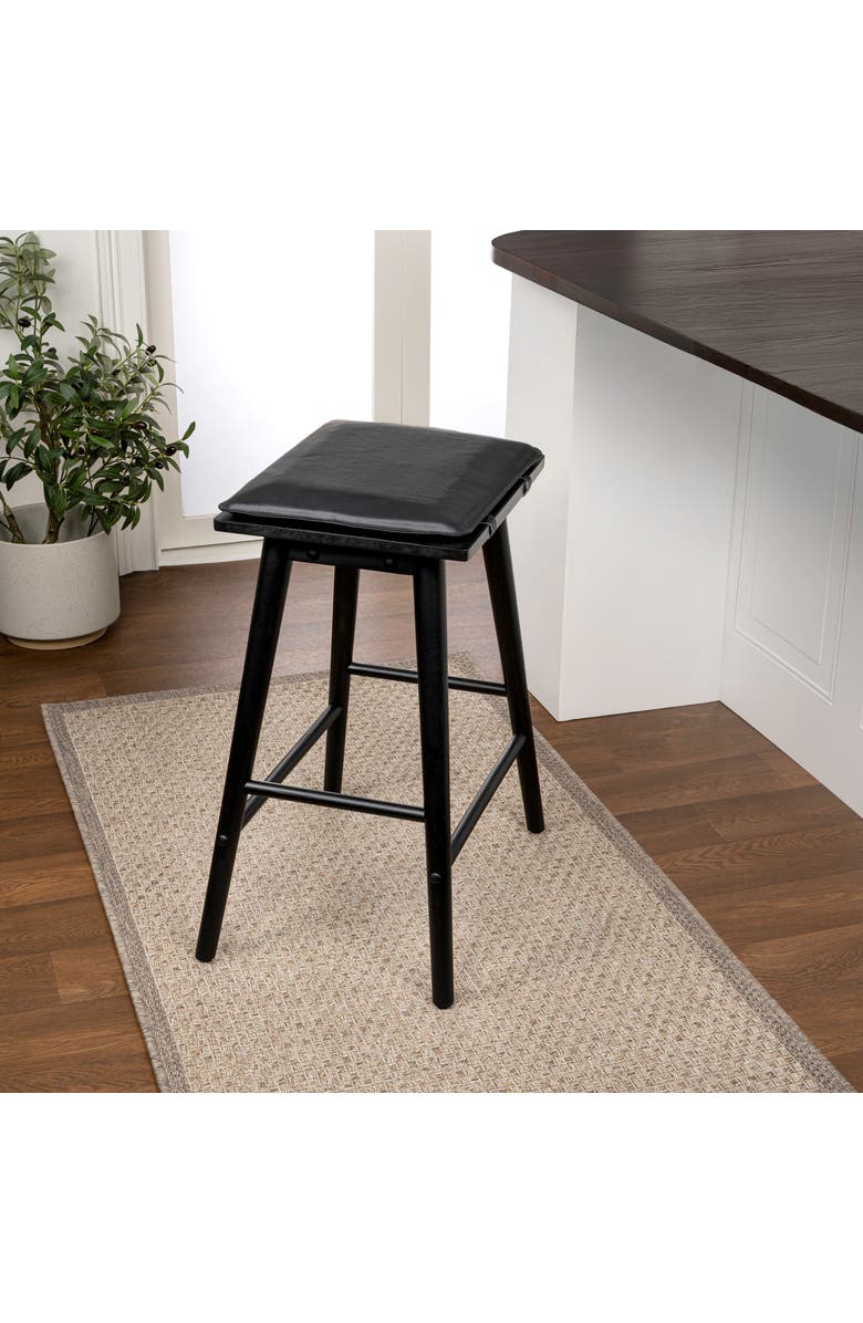 JONATHAN Y Peroni Mid-Century Backless Counter Stool, Vegan Leather Cushioned Seat Solid Wood Frame for Kitchen Island Home Bar, Alternate, color, Black (26" Counter Stool)