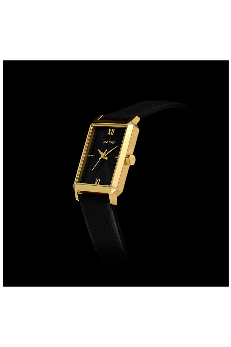 Ava Leather Strap Watch, 20mm x 14mm, Alternate, color, GOLD/ JET BLACK